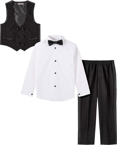 Van Heusen Boys' 4-Piece Formal Suit Set, Vest, Pants, Collared Dress Shirt, and Tie, Dark Blue in Kuwait