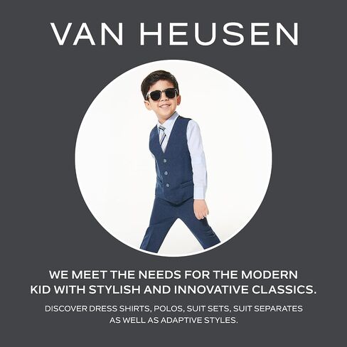 Van Heusen Boys' 4-Piece Formal Suit Set, Vest, Pants, Collared Dress Shirt, and Tie, Dark Blue in Kuwait