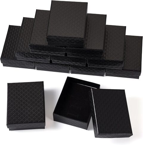 Craftdady 12Pcs Black Small Jewelry Boxes Diamond Pattern Cardboard Paper Present Boxes with Lids Necklace Pendants Earring Ring Empty Display Boxes for Festival Present Packing Jewelry Display in Saudi Arabia