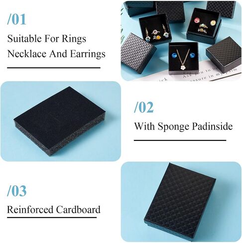 Craftdady 12Pcs Black Small Jewelry Boxes Diamond Pattern Cardboard Paper Present Boxes with Lids Necklace Pendants Earring Ring Empty Display Boxes for Festival Present Packing Jewelry Display in Saudi Arabia