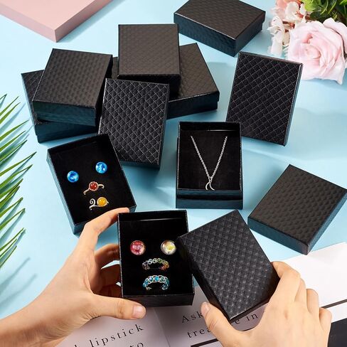 Craftdady 12Pcs Black Small Jewelry Boxes Diamond Pattern Cardboard Paper Present Boxes with Lids Necklace Pendants Earring Ring Empty Display Boxes for Festival Present Packing Jewelry Display in Saudi Arabia