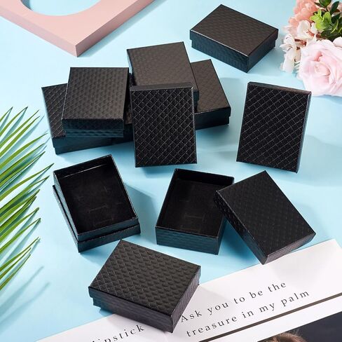 Craftdady 12Pcs Black Small Jewelry Boxes Diamond Pattern Cardboard Paper Present Boxes with Lids Necklace Pendants Earring Ring Empty Display Boxes for Festival Present Packing Jewelry Display in Saudi Arabia