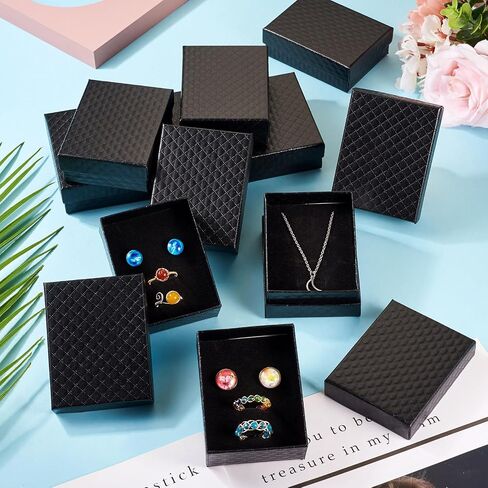 Craftdady 12Pcs Black Small Jewelry Boxes Diamond Pattern Cardboard Paper Present Boxes with Lids Necklace Pendants Earring Ring Empty Display Boxes for Festival Present Packing Jewelry Display in Saudi Arabia