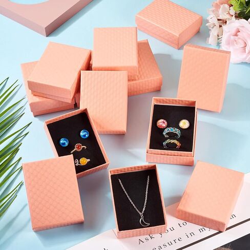 Craftdady 12pcs صناديق مجوهرات صغيرة أسود صغير من الورق الورق من الورق الورقي مع معلقات قلادة أغطية حلقة صناديق عرض فارغة لمهرجان مهرجان عرض مجوهرات التعبئة الحاضر in Saudi Arabia