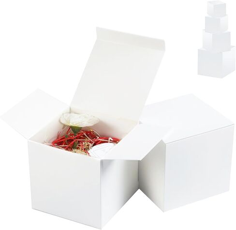 Offizon 100 Pcs Small White Gift Boxes, Assorted Sizes White Boxes Bulk for Gifts, 2.75/3/3.5/4in Cardboard Box with Lid (4 Sizes) in Saudi Arabia
