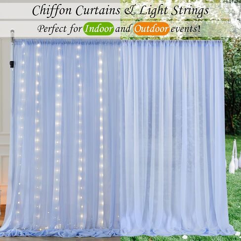 10ft x 10ft Ivory Chiffon Backdrop Curtain with Lights String for Parites Wedding Wrinkle Free Curtain Photo Backdrops Drapes for Baby Shower Birthday Party Home Decorations in Kuwait