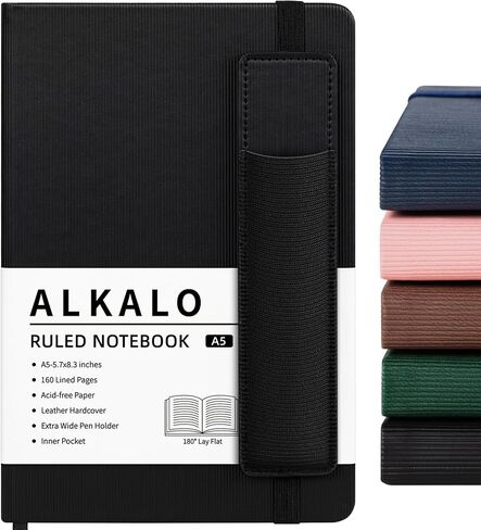 Lined Journal Notebook for Work, A5 Stripe Leather Notebook with Polyester Pen Sleeve, 100GSM/160 Pages Thick Paper, Daily Journals for Writing, School, Note Taking, Business, Travel, College Ruled in Saudi Arabia