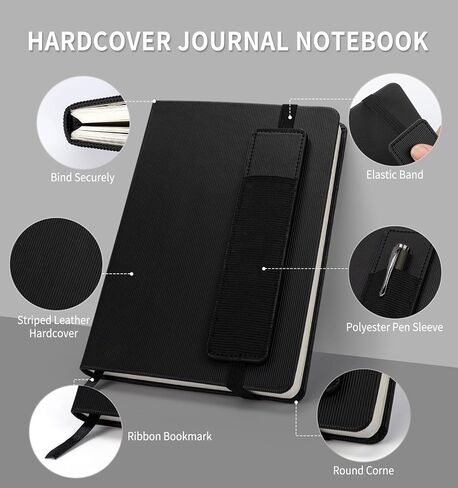 Lined Journal Notebook for Work, A5 Stripe Leather Notebook with Polyester Pen Sleeve, 100GSM/160 Pages Thick Paper, Daily Journals for Writing, School, Note Taking, Business, Travel, College Ruled in Saudi Arabia