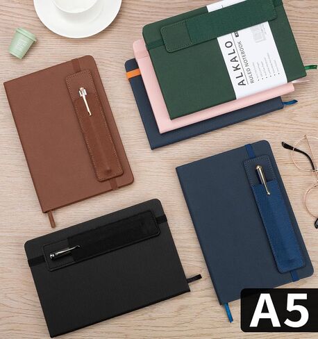 Lined Journal Notebook for Work, A5 Stripe Leather Notebook with Polyester Pen Sleeve, 100GSM/160 Pages Thick Paper, Daily Journals for Writing, School, Note Taking, Business, Travel, College Ruled in Saudi Arabia