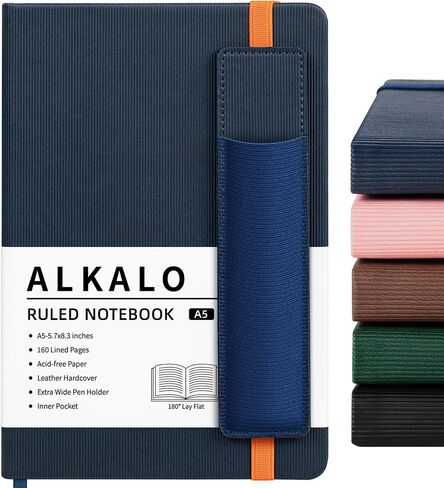 Lined Journal Notebook for Work, A5 Stripe Leather Notebook with Polyester Pen Sleeve, 100GSM/160 Pages Thick Paper, Daily Journals for Writing, School, Note Taking, Business, Travel, College Ruled in Saudi Arabia