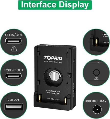 BC08 BP-A Type Battery Adapter Plate, PD 20W Input with LED Power Indicator, with D-TAP/USB-C/USB-A Output, Designed for BP-A30, BP-A60, BP-A90 Canon Battery in Kuwait