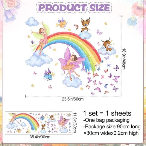 Removable Rainbow Clouds Wall Stickers DIY Peel and Stick Woodland Animals Wall Decals Watercolor Rainbow Animals Wall Mural for Kids Nursery Classroom Bedroom Living Room Background Wall in Saudi Arabia