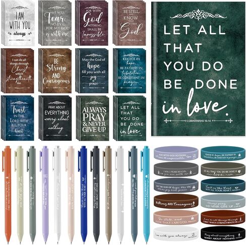 Gueevin Christian Gifts Set Bulk Bible Verse Mini Notepads Inspirational Ballpoints Silicone Wristband for Women Men Mothers Day Fathers Day(36 Sets) in Kuwait