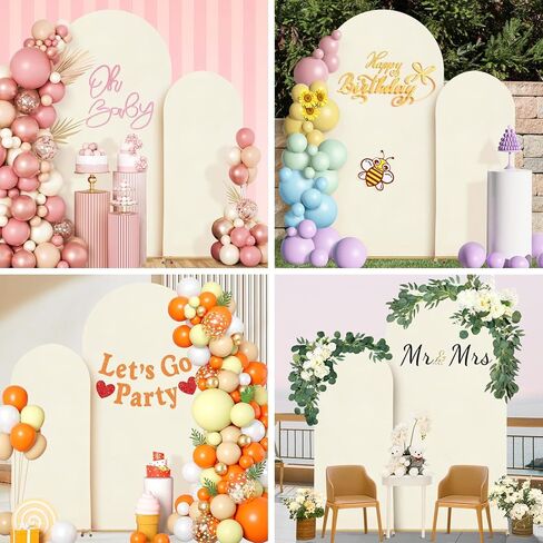Wedding Arch Cover 7.2FT, 6FT, Elastic Party Arch Cover Round Top Backdrop Stand Covers for Wedding Birthday Party Baby Shower Banquet Decoration White in Kuwait