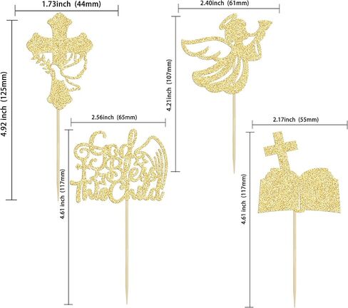 24Pcs Gold Glitter Baptism Cupcake Toppers God Bless This Child Cake Toppers Cross Cupcake Picks First Communion Newborn Baby Shower Party Decorations in Kuwait