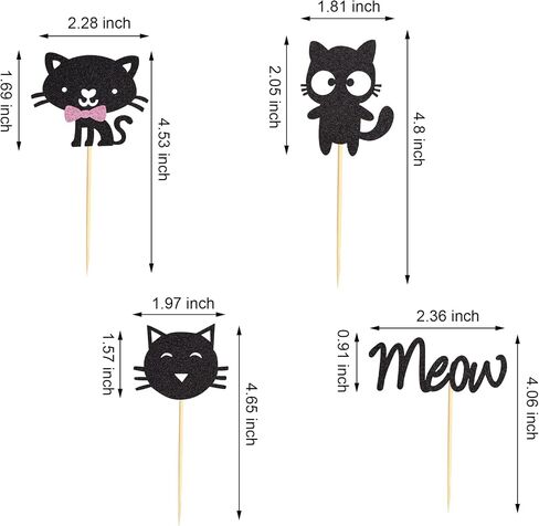 24pcs Cat Cupcake Toppers Hitten & Meow Cupcake Picks - Cat Lover Hitten theme Baby Shower Kids Birthday Party Party Cake Decorations - Black Glitter in Kuwait