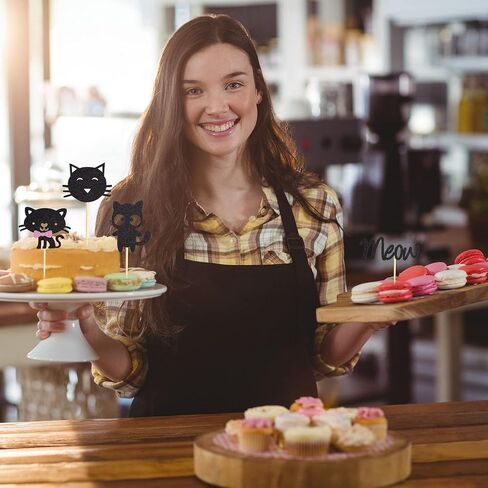 24pcs Cat Cupcake Toppers Hitten & Meow Cupcake Picks - Cat Lover Hitten theme Baby Shower Kids Birthday Party Party Cake Decorations - Black Glitter in Kuwait