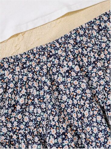 Girl's 2 Piece Outfits Lace Ruched Camisole Tops and Shirred High Waisted Layered Floral Skirts Set in Kuwait