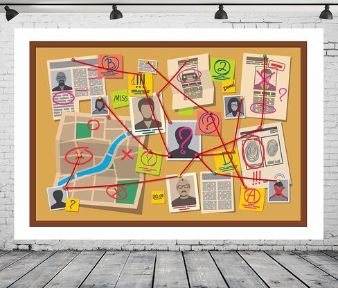 BELECO 7x5ft Fabric Spy Agent Actective Photography Backdrop Cartoon Crite Board يشتبهون في صور أدلة أدلة على رأس المهمة السرية. in Kuwait