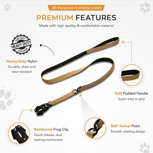 Tactical Dog Leash for Training, Hiking, Running, and Outdoor Activities with Neoprene Padded Handle, Heavy-Duty Frog Clip, and Tangle-Free Rotation, 5 Feet (Red) in Saudi Arabia