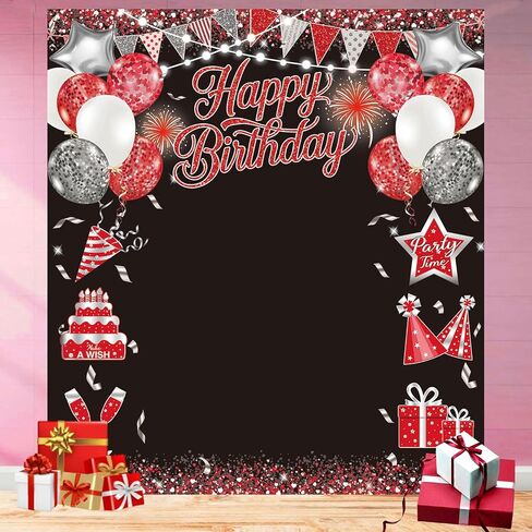 Large Blue Happy Birthday Backdrop Glitter Blue Silver Balloons Decoration Birthday Background for Outdoor Birthday Party Banner Cake Table Dessert Table Photo Supplies (Blue) in Kuwait