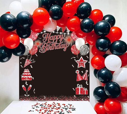 Large Blue Happy Birthday Backdrop Glitter Blue Silver Balloons Decoration Birthday Background for Outdoor Birthday Party Banner Cake Table Dessert Table Photo Supplies (Blue) in Kuwait