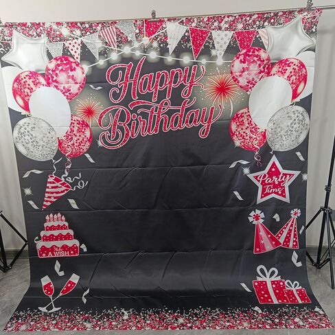 Large Blue Happy Birthday Backdrop Glitter Blue Silver Balloons Decoration Birthday Background for Outdoor Birthday Party Banner Cake Table Dessert Table Photo Supplies (Blue) in Kuwait
