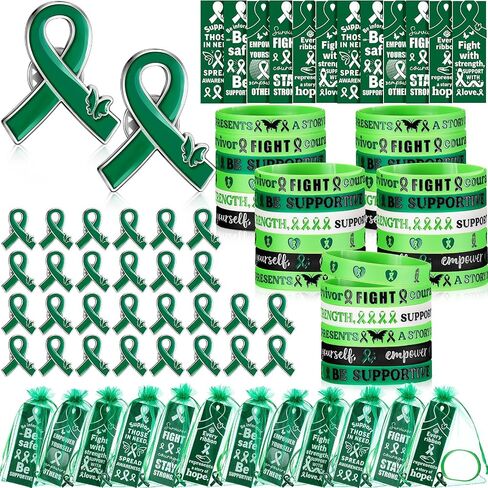 Xunyee 120 PCS الوعي بالصحة العقلية أساور معصم السيليكون مع دبابيس الوعي الأخضر الإشارات المرجعية لوازم الدعم العقلي للرجال للرجال الهدايا الخيرية (الأخضر) in Kuwait