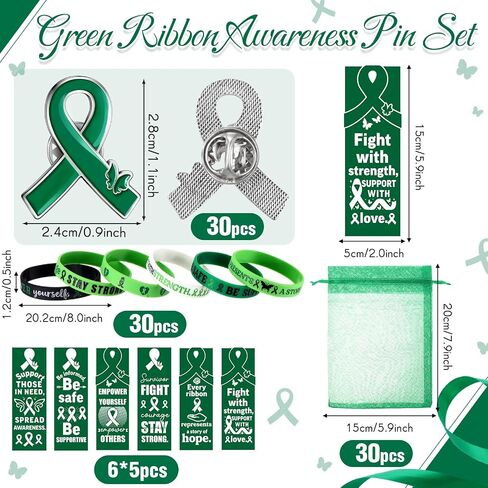 Xunyee 120 PCS الوعي بالصحة العقلية أساور معصم السيليكون مع دبابيس الوعي الأخضر الإشارات المرجعية لوازم الدعم العقلي للرجال للرجال الهدايا الخيرية (الأخضر) in Kuwait
