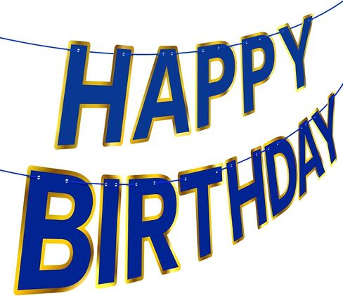 Navy Blue Happy Birthday Banner Sign, Golden Border Happy Birthday Bunting Banner Flag Garland for Kids Boys Baby Birthday Party Decorations Supplies in Kuwait