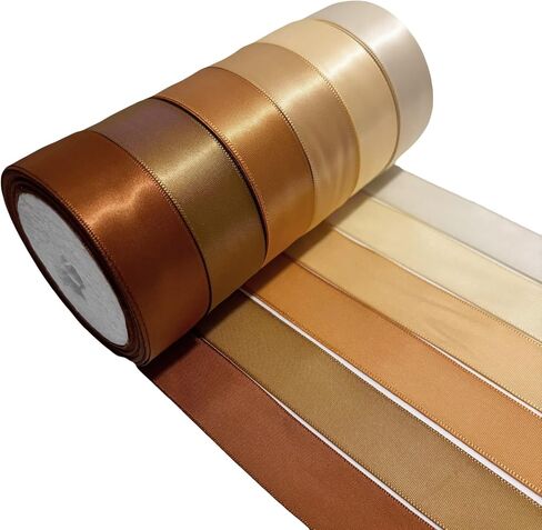 Kiran Collections-1-Inch x 60 Yards 6 Colors Brown Gold Satin Ribbon for Gift Wrapping Christmas Ribbon, Fabric Ribbon Baby Bows, Wedding Birthdays Party Decoration Crafting Ribbon, 10 Yards/Roll in Saudi Arabia