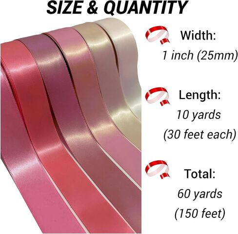 Kiran Collections-1-Inch x 60 Yards 6 Colors Brown Gold Satin Ribbon for Gift Wrapping Christmas Ribbon, Fabric Ribbon Baby Bows, Wedding Birthdays Party Decoration Crafting Ribbon, 10 Yards/Roll in Saudi Arabia