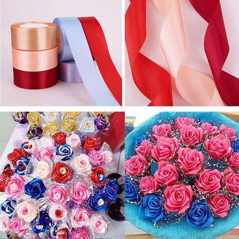 1 1/2 Inch x 50 Yards Satin Ribbon - Wide Solid Fabric Ribbon for Gift Wrapping, Wedding, Party Decorations, Hair Bows, Chair Sash, Crafts - Includes 1 Tape Measure and 1 Scissors (Red) in Saudi Arabia