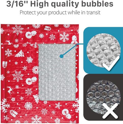 Fosmon #5 Christmas Poly Bubble Mailer 10.5 x 16 inches (5 Pack), Lightweight Water/Dust/Shock/Tear Resistant Padded Shipping Envelopes - Xmas Red White Snow in Kuwait
