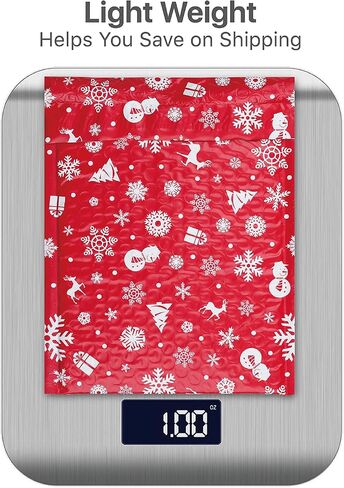 Fosmon #5 Christmas Poly Bubble Mailer 10.5 x 16 inches (5 Pack), Lightweight Water/Dust/Shock/Tear Resistant Padded Shipping Envelopes - Xmas Red White Snow in Kuwait