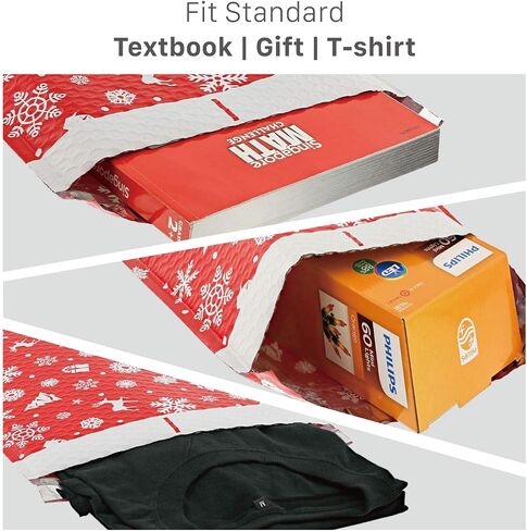 Fosmon #5 Christmas Poly Bubble Mailer 10.5 x 16 inches (5 Pack), Lightweight Water/Dust/Shock/Tear Resistant Padded Shipping Envelopes - Xmas Red White Snow in Kuwait