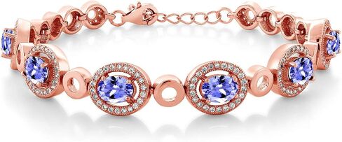 Gem Stone King 18K Rose Gold Plated Silver Purple Amethyst Tennis Bracelet For Women (6.42 Cttw, Gemstone Birthstone, Oval 7X5MM, 7 Inch with 1 Inch Extender) in Saudi Arabia