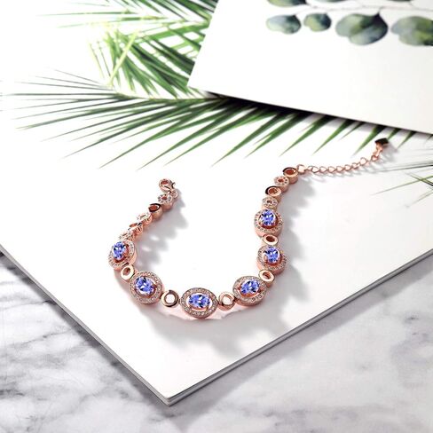 Gem Stone King 18K Rose Gold Plated Silver Purple Amethyst Tennis Bracelet For Women (6.42 Cttw, Gemstone Birthstone, Oval 7X5MM, 7 Inch with 1 Inch Extender) in Saudi Arabia