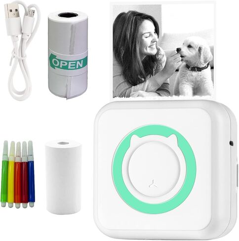 Mini Printer,Portable Bluetooth Inkless Sticker Printer with Sticker Paper and Color Pen,Print Pods for Photos Receipt Memos Notes Work List (Pink) in Saudi Arabia