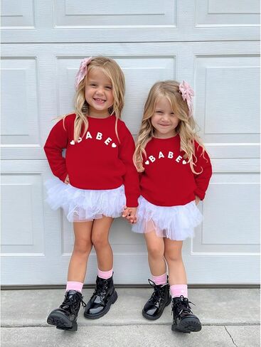 Toddler Baby Girl Valentines Day Outfit Love Babe Letter Long Sleeve Sweatshirts Crewneck Cute Winter Shirt Top in Kuwait