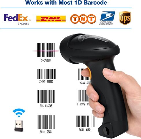 Barcode Scanner (2.4GHz Wireless USB Automatic & USB2.0 Wired) Rechargeable 1D Handheld Bar-Code Reader Support for FedEx and USPS Maximum Offline 2600 Code Entries in Saudi Arabia