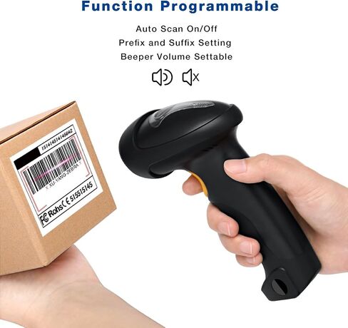 Barcode Scanner (2.4GHz Wireless USB Automatic & USB2.0 Wired) Rechargeable 1D Handheld Bar-Code Reader Support for FedEx and USPS Maximum Offline 2600 Code Entries in Saudi Arabia