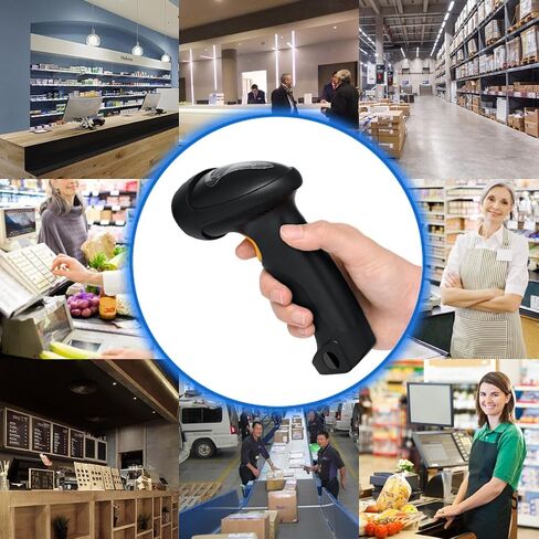 Barcode Scanner (2.4GHz Wireless USB Automatic & USB2.0 Wired) Rechargeable 1D Handheld Bar-Code Reader Support for FedEx and USPS Maximum Offline 2600 Code Entries in Saudi Arabia