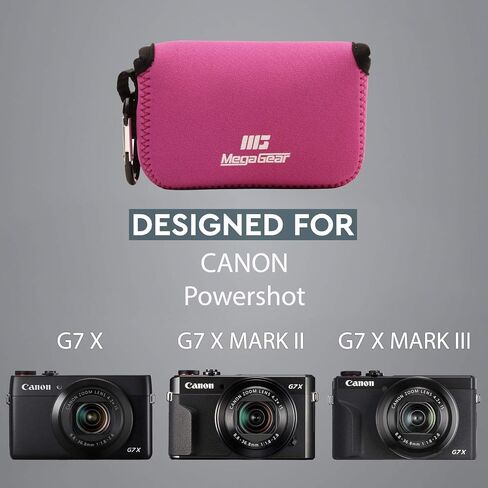 MegaGear 'Ultra Light' Neoprene Camera Case Bag with Carabiner for Canon PowerShot G7X, Canon PowerShot G7 X Mark II Cameras (Black) in Kuwait