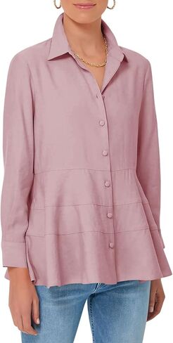 Cicy Bell Women's Button Down Shirts Collared V Neck Long Sleeve Peplum Tiered Blouse Tops in Kuwait