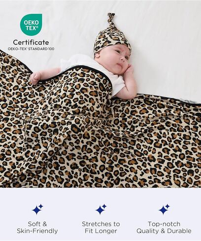 Unisex Baby Swaddle Receiving Blanket with Matching Beanie Set, Soft Bamboo-Derived Viscose, Hello Teddy in Saudi Arabia