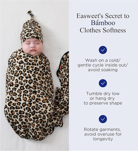 Unisex Baby Swaddle Receiving Blanket with Matching Beanie Set, Soft Bamboo-Derived Viscose, Hello Teddy in Saudi Arabia
