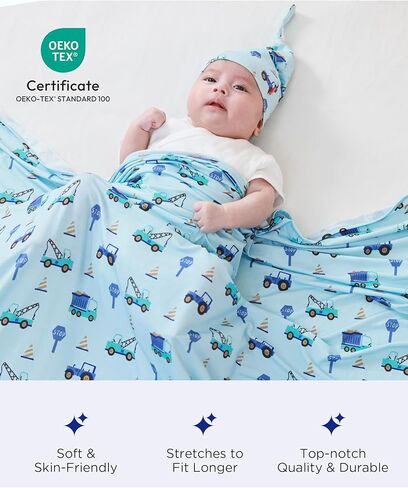 Unisex Baby Swaddle Receiving Blanket with Matching Beanie Set, Soft Bamboo-Derived Viscose, Hello Teddy in Saudi Arabia