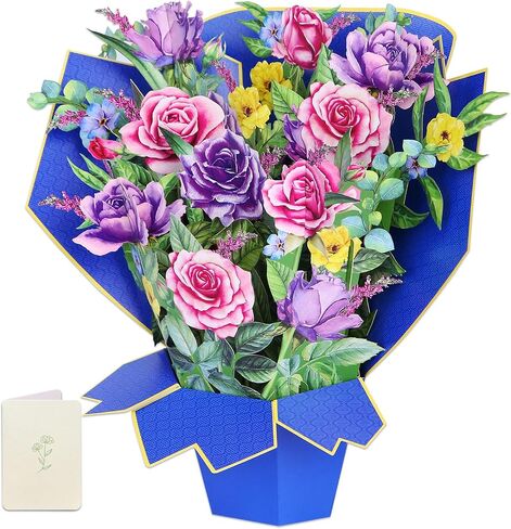 Pop Up Flower Cards, 3D Paper Roses Flower Bouquet, Popup Flower Greeting Cards with Note Card and Envelope, 12 Inch Get Well Cards, Birthday Gift Cards for Women Grandma Mom Sister in Saudi Arabia
