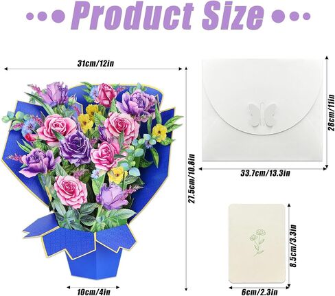Pop Up Flower Cards, 3D Paper Roses Flower Bouquet, Popup Flower Greeting Cards with Note Card and Envelope, 12 Inch Get Well Cards, Birthday Gift Cards for Women Grandma Mom Sister in Saudi Arabia